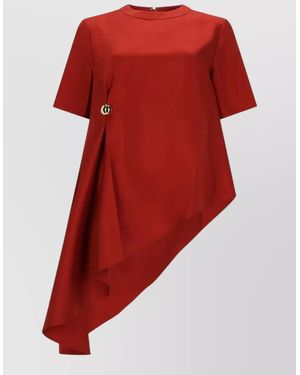 Loulou de Saison Dress Asymmetric Hem Decorative Button Design - Red