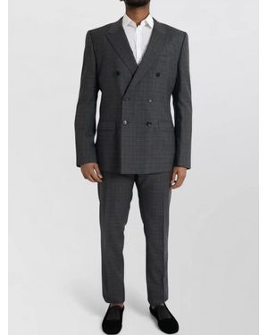Dolce & Gabbana Plaid Wool Double-Breasted Suit - Grey
