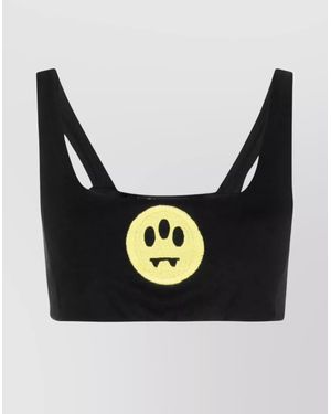 Barrow Smiley Motif Cropped Top - Black