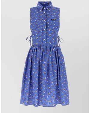 Miu Miu Printed Cotton Knee-Length Shirt Dress - Blue