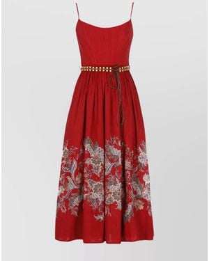 Zimmermann Cotton Floral Print Corset Midi Dress - Red