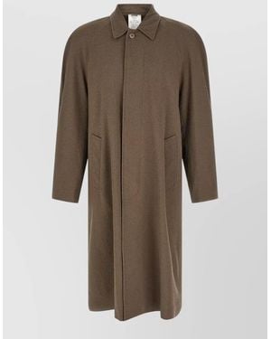 Magliano Virgin Wool Herringbone Single Breasted Coat - Brown