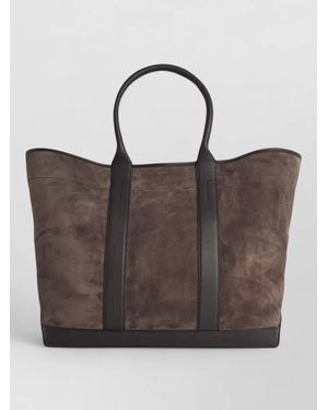Tom Ford Large Suede Tote Bag Dual Handles - Brown