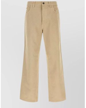 Prada Cotton Tailored Trousers Belt Loops Pockets - Natural