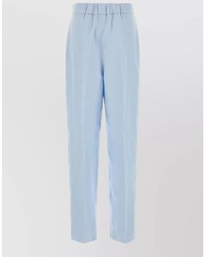 Agnona Linen Pleated Front Tailored Trousers Side Pockets - Blue