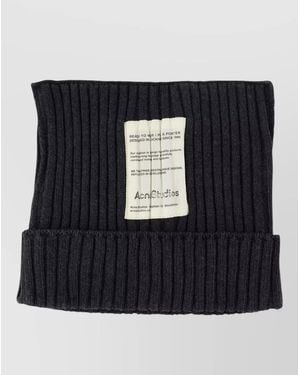 Acne Studios Cotton Beanie Hat Folded Cuff Ribbed - Black