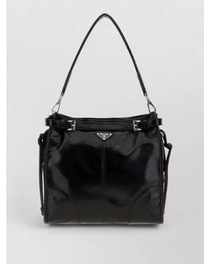 Prada Leather Bonnie Shoulder Clutch Bag Top Handle - Black