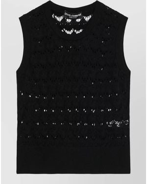 Dolce & Gabbana Knit Top Round Neck Lace Trim - Black
