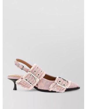Ganni Denim Fringed Slingback Pumps - Pink