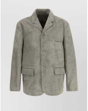 Lemaire Suede Blazer With Notched Lapel And Pockets - Gray