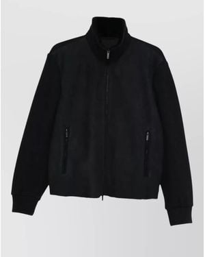 Giorgio Armani High Neck Shearling Blouson Side Pockets - Black