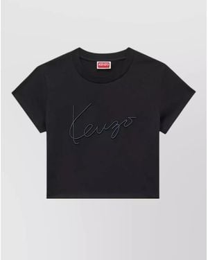KENZO Signature Cropped T Shirt Short Sleeves - Blue