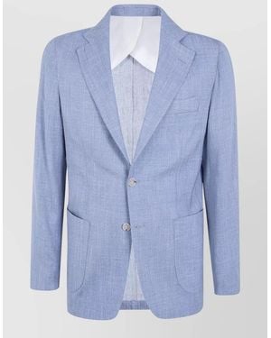 Barba Napoli Wool Silk Linen Suit Jacket - Blue