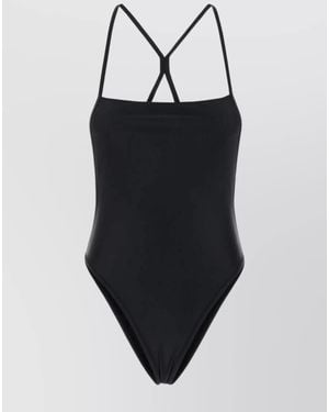 Marine Serre Square-Neck Swimsuit - Black