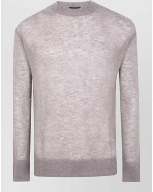 Emporio Armani Round Neck Jumper Ribbed Cuffs Hem - Grey