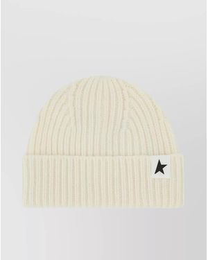 Golden Goose Ribbed Wool Beanie Hat - Natural