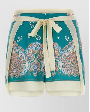 Pinko Merengue Tie Waist Paisley Beach Shorts - Blue