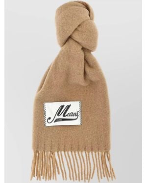Marni Logo Patch Scarf With Fringed Edges - Natural