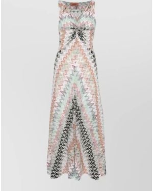 Missoni V Neck Sleeveless Floor Length Chevron Dress - White
