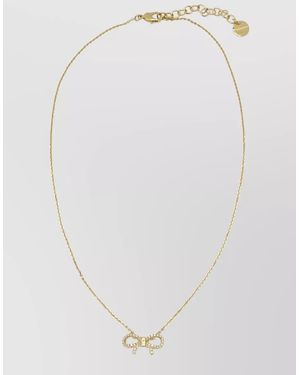 Ferragamo Chain Necklace Adjustable Length Bow Pendant Stones - White
