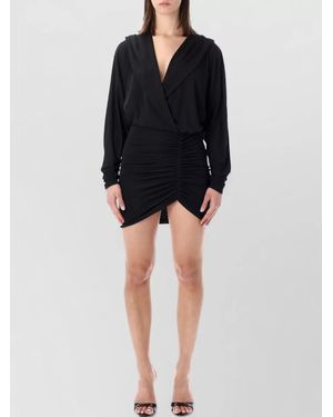 ANDAMANE Hooded Ruched Mini Dress - Black