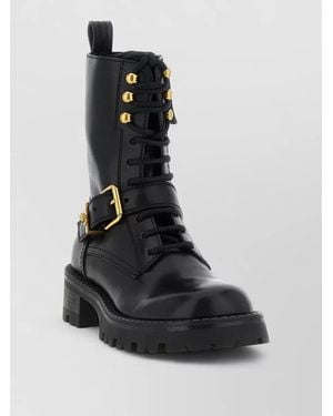 Versace Leather Lace-Up Ankle Boots - Black