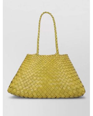 Dragon Diffusion Tote Bag Woven Design Dual Handles - Yellow