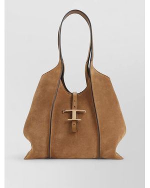Tod's T Timeless Small Suede Tote Bag - Brown