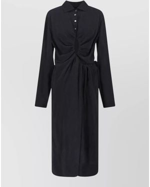 Maison Margiela Midi Dress Long Sleeves Ruched Detail - Black