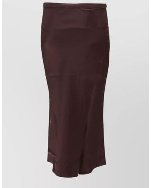 Anine Bing High Waist Silk Midi Skirt Side Slit - Brown