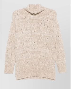 Fabiana Filippi Cable-Knit Sequin-Embellished Turtleneck Jumper - Natural