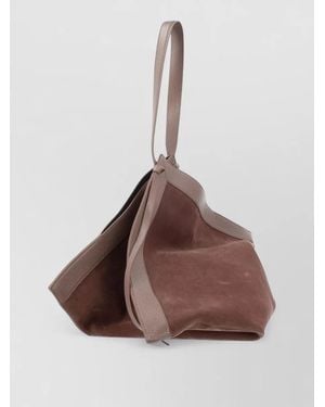 Yuzefi Suede Tote Bag Dual Handles Trim - Brown