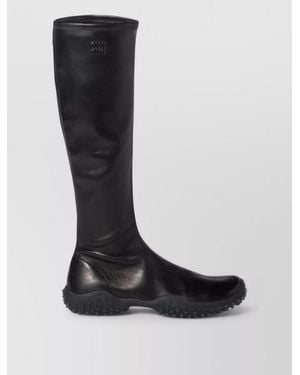 Miu Miu Leather Stretch Knee-High Boots - Black