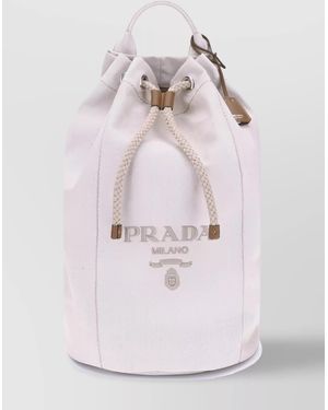 Prada Linen Bucket Bag Leather Trim - Pink