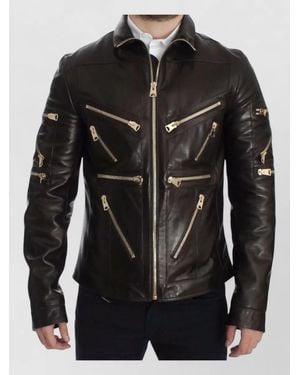 Dolce & Gabbana Lambskin Leather Jacket Tone Zips - Black