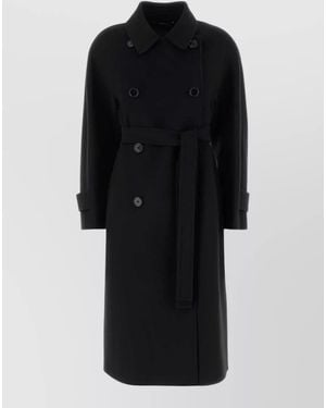 Max Mara Wool Samanta Coat Long Length Buttons - Black
