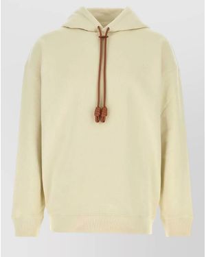 Loewe Cotton Hooded Sweatshirt Drawstring Ribbed Cuffs Hem - Natural