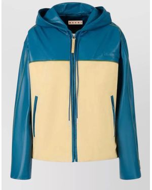 Marni Hooded Leather Jacket - Blue