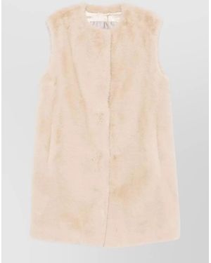 Herno Mid Length Faux Fur Round Neck Gilet - Natural
