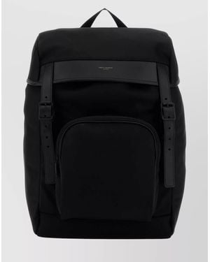Saint Laurent Urban Fabric Backpack Featuring Front Pocket - Black