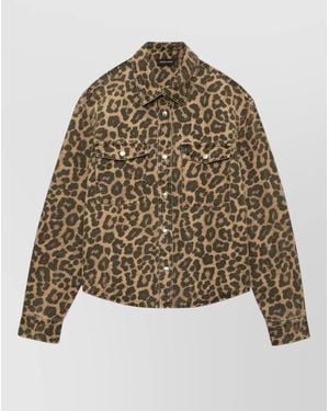 Anine Bing Paxton Shirt Animal Print Chest Pockets - Natural