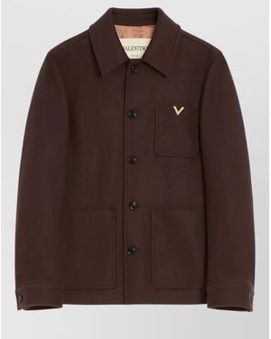 Valentino Garavani Wool Jacket Vgold Detail Collar Design - Brown