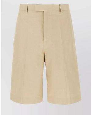Ferragamo Cotton Pleated Tailored Bermuda Shorts - Natural