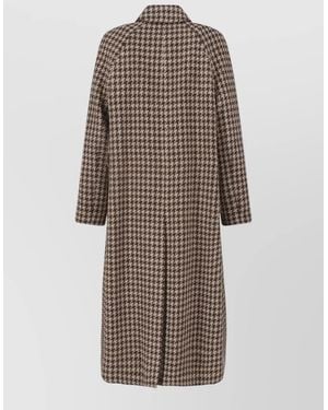 Lardini Houndstooth Coat Notch Collar Side Pockets - Brown