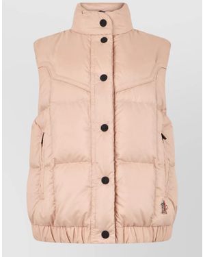 Moncler Down Padded High Collar Sleeveless Gilet - Natural