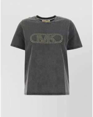 Michael Kors Ribbed Texture Round Neck Short Sleeves Top - Grey