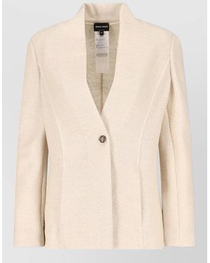 Giorgio Armani Tailored Blazer Textured Fabric Notched Lapel - Natural