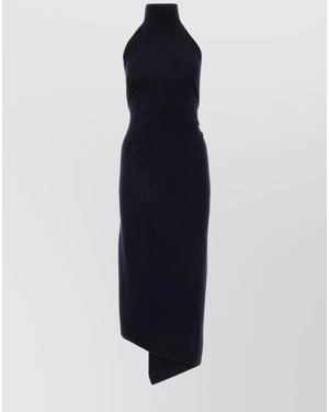 Fendi Wool Ribbed-Knit Sleeveless High-Neck Open-Back Asymmetric Midi Dress - Blue