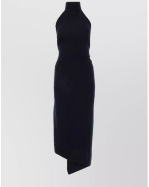 Fendi Wool Ribbed-Knit Sleeveless High-Neck Open-Back Asymmetric Midi Dress - Blue