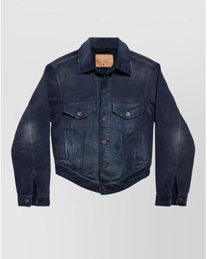 Balenciaga Curved Waist Jacket Chest Pockets Faded - Blue